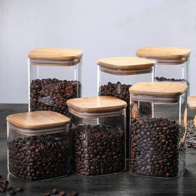 China HOT Selling Stackable Freshness Preservation Kitchen Glass Food Storage Jars Containers With Square Glass Jar With Bamboo Lid for sale