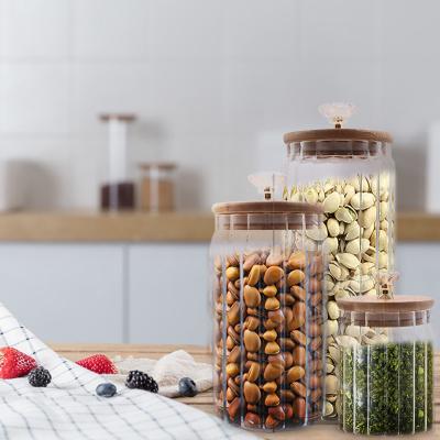 China Freshness Preservation High Quality Borosilicate Glass Spice Jar Food Storage Containers With Bamboo Lids for sale