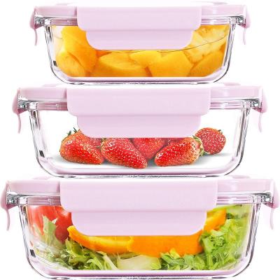 China Freshness Preservation Amazon Pale Pink Naturals Stacked Keep Fresh Air Tight Airtight Square Kitchen Food Glass Storage Container BPA Free With Lid for sale