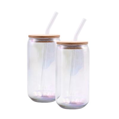 China Wholesale 16oz 50ml Viable Milk Juice Coffee Beer Clear Glass Reusable Cups With Lid And Bamboo Straw for sale