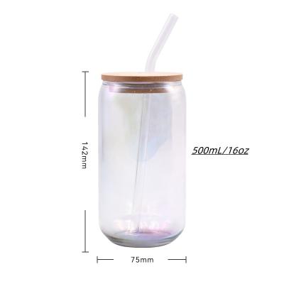 China Viable 4Pcs Set 16Oz Can Shaped Beer Iced Coffee Whiskey Soda Tea Water Glass Mug With Glass Straw For Ideal Gift for sale