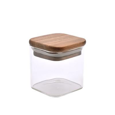 China Custom Mason Jar In Bulk Transparent Food Glass Spice Spice Storage Kitchen Freshness Preservation Square Black Lid for sale