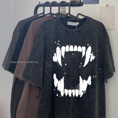 China Custom Apparel Manufacturers Anti Shrink Faded Graphic Retro Vintage Washed T Shirts Black Printed T Shirt For Men's Oversized T Shirt for sale