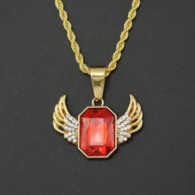 China Lead Free Nickel Free European Hip Hops 18K Diamond Ruby Pendant Necklaces Crystal Rhinestone Gold Plated Angel Necklaces for sale