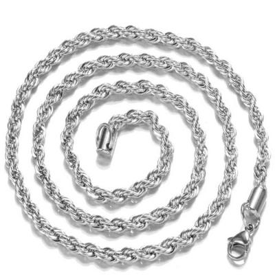 China Wholesale 2mm European Hotselling 925 Hip Hop Silver Twisted Chain Necklace for sale