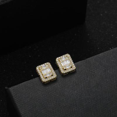 China Lead Free Nickel Free Bling Full Diamond Crystal Geometric Square Stud Earrings Iced Out Real 18k Gold Plated Cubic Zircon Earrings for sale