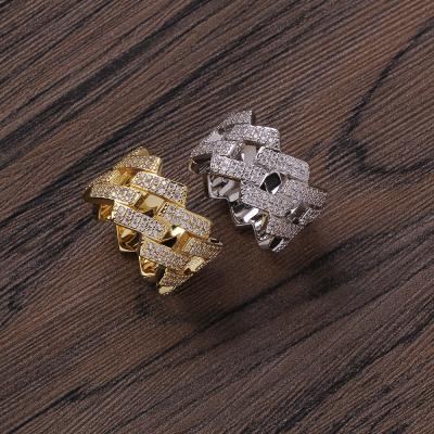 China Lead Free Nickel Free Hip Hops Real Gold Plated Micro Pave Diamond Cuban Chain Rings For Mens Punk Full CZ Link Chain Rings for sale