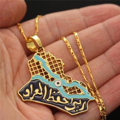 China Ethnic Map Necklaces 60CM Iraq Muslim Chain Map Map Gold Jewelry Men Hip Hop Pendant Necklace Iraq for sale