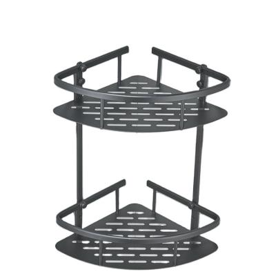 China Tidy / Quality Property Price Guaranteed Storage 2 Tiers No Drilling Triangle Basket Wall Mounted Bathroom Shelf for sale