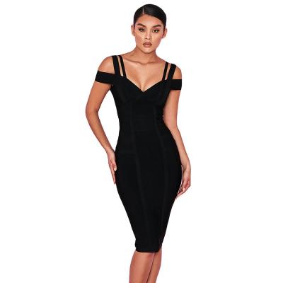 China Wholesale Factory Low Price Summer Party Dresses Spaghetti Strap V-Neck Bandage Bodycon Dress Washable Dresses Women for sale