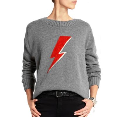 China Anti-Wrinkle Intarsia Ladies Knitting Gray Cashmere Sweater Custom Design for sale