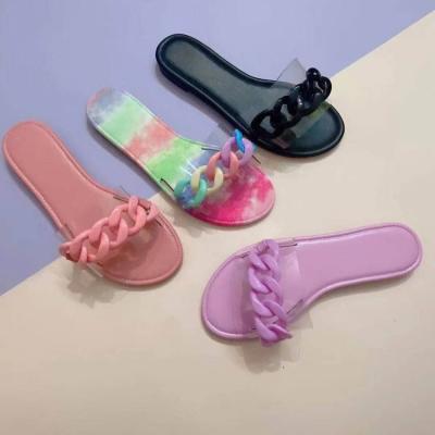 China Fashion Trend 2021 Summer Slippers For Women Ladies Chain PU Eva Transparent Slippers for sale