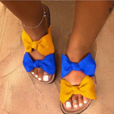 China Leopard Bowtie Summer Women Flat Slippers Toe Suede Casual Slides Fashion Trend Ladies Open Non Slip Comfort Female Fasion Shoes Plus Size for sale