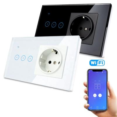 China Work with Amazon Alexa/Google home strip wall lamp switch smart socket and switch/IFTTT Wifi 3 with EU standard for sale