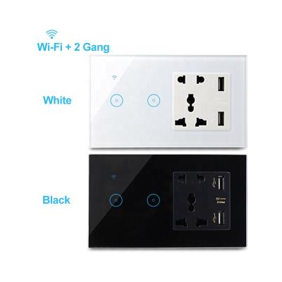 China Universal WiFi 5 hole smart switch EU wifi socket socket with USB and switch 2 strip wall touch smart lamp switch for sale