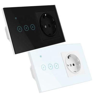 China Tuya Smart Life WiFi 3 Band Voice Control Alexa Switch Timer Function EU LED Light Wall Switch Smart Socket ABS+Tempered Glass for sale