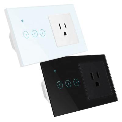 China Tuya Life Wall Socket ABS + Tempered Glass WiFi Smart Touch Lamp Switch 3 Band Voice Control Alexa Google Home USA Standard Smart Power WiFi for sale