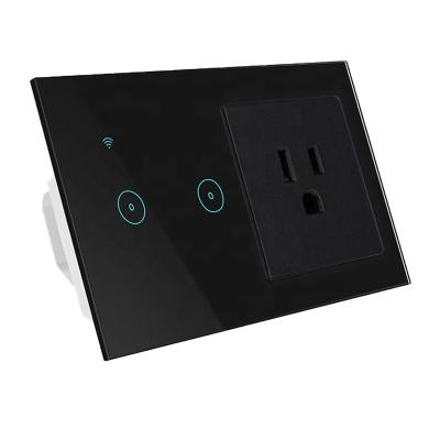 China ABS+Tempered Glass Standard Electric Outlet Tuya Smart Home Wall Switch 2 Band 2200W WiFi Light Control Touch Screen Wireless Switch for sale