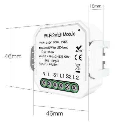 China Smart Breaker Module Diy 2 Way Wifi Lamp Switch Smart Life/Tuya APP Remote Control, Working with Alexa Echo Google Home 51*47*22mm for sale