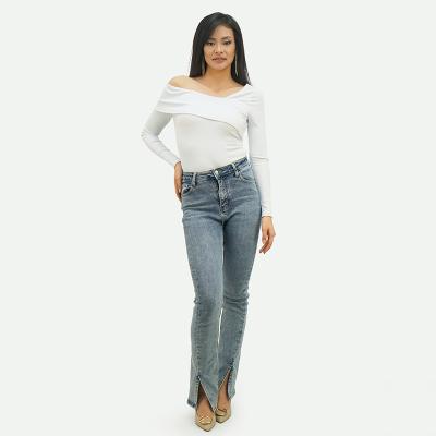 China New QUICK DRY knit bottom shirt round neck slim fit slanted shoulder solid color casual long sleeve top for sale