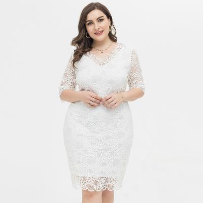 China 2022 New And American Style Ladies Pure Plus Size European Layer Dress With Hollow Lace Dress With Sleeves for sale