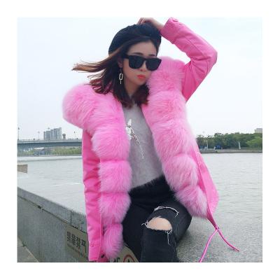 China Maomaokong Fox Fur Hood Parka Coat Real Rabbit Fur Oversize Waterproof Drop Ship Liner Thick Winter Jacket Women Winter Outwear for sale