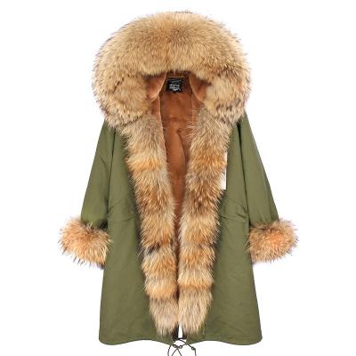 China Real Faux Fur Coat Jacket Raccoon Fur Coat Drop Ship Women Waterproof Long One x Parka Warm Jackets For Ladies Winter Fur Coats for sale