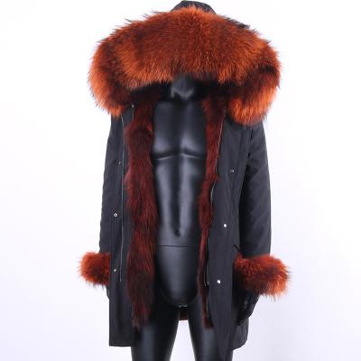 China MOQ Low Real Raccoon Fur Coat High Quality Natural Jacket New Winter Waterproof Men Big Fur Collar Warm Cuff Parka for sale