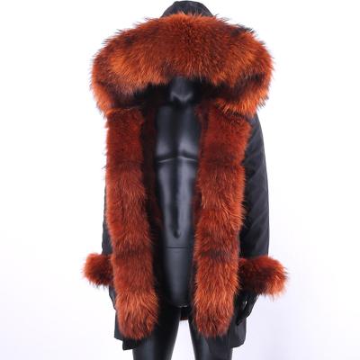 China Drop Shipping Waterproof Men Fashion Fox Fur Coat Real Fox Fur Coat Winter Parka Fox Fur Collar Men Coat Hood Parka Warm for sale