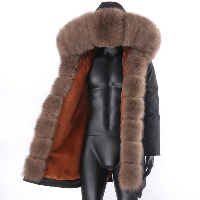 China Wholesale Viable Winter Faux Rabbit Fur Lining Fox Fur Collar Detachable Men Coat Long Jacket Men's Fur Parka for sale