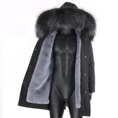 China 2021 New Winter Viable Men's Detachable Faux Fur Warm Jackets Striping Real Fur Collar Thick Parkas Coats Outwear for sale