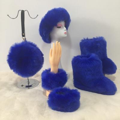 China Luxury Women's Faux Fur Ring Boots Set Custom Matching Ladies Artificial Fur Headband Handbag Cuff Hot Sale Fashion New Fashion for sale