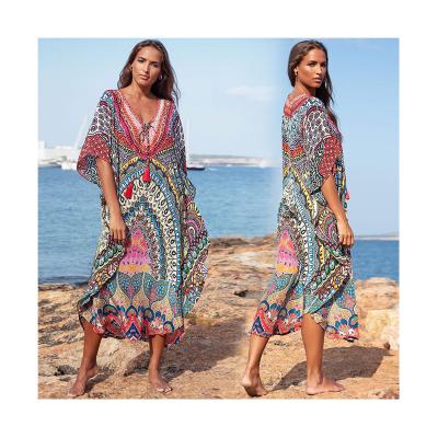 China 2021 Quick-drying Breathable Bikini Cover-UPS Summer Beach Dress Bohemian Printed Women Beach Wear Swimsuit Cover Up for sale