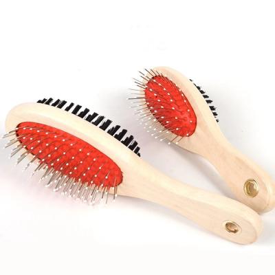 China Viable Double Sided Brush Puppy Cat Dog Fur Hair Comb Pet Grooming Rake Hair Removal Wooden Comb Hair Care Tools Massage Clean Product for sale