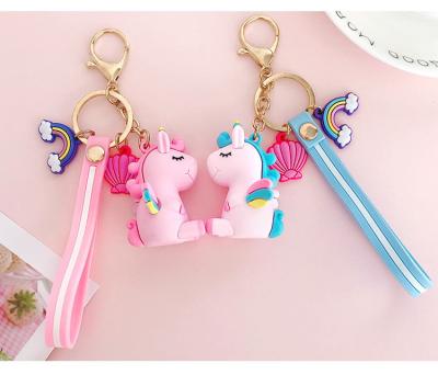 China Cute Custom Cartoon PVC 3D Accessories Design Animal Key Chain With Wrist Strap Key Chain For Promotion Gifts for sale