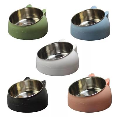 China Cat Dog Bowl Viable 15 Degree Slanted Stainless Steel Cats Driver Non-Slip Hard Landing Low Pet Bowls Cat Bowl Safeguard Neck Puppy for sale