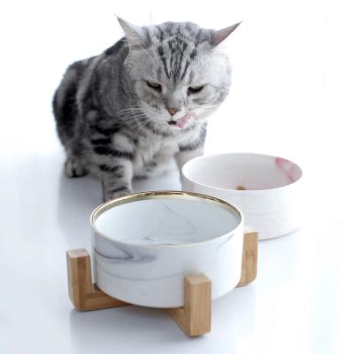 China Viable Marbling Ceramic Double Bowl For Dog Cat Puppy Water Food Drinking Feeder Small Animal Dispenser Multifunctional Pet Product for sale