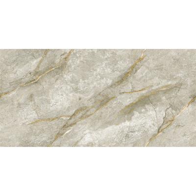 China Country AFFINARE Unique Luxury Marble Tile With Light Gray Gold Inlay With Brown Color Vitrified Floor Tiles 600x1200 for sale