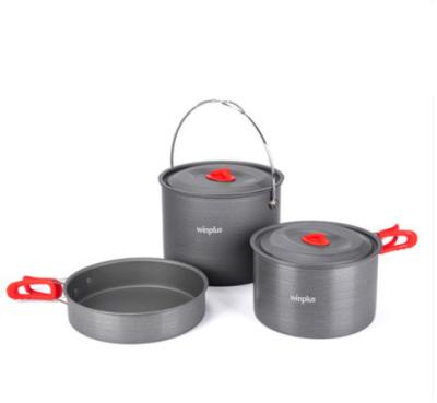 China Hard Anodized Stainless Alum.+steel+silicon Camping And Rising Products Ultralight Aluminum Pot Pan Cook Set Outdoor Camping Cookware for sale