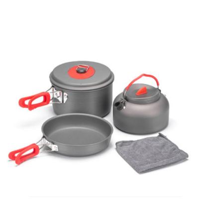 China Hard Anodized Stainless Aluminum+Steel+Silicone Picnic Portable Hiking Outdoor Kitchen Cooking Pot Camping Cookware Set Outdoor Aluminum Cooking Set for sale