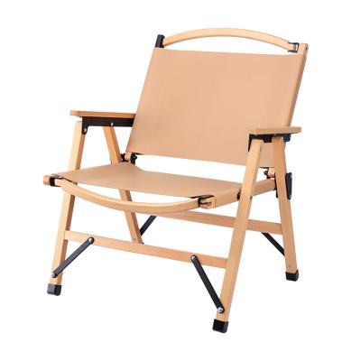 China Outdoor Durable Beech Wood Frame Portable Folding Wooden Camping Chair With Armrest 55x50x65cm for sale