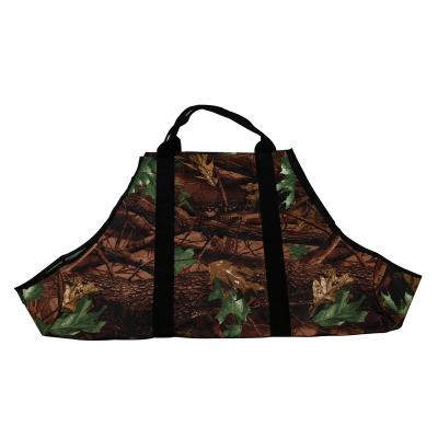 China 600D Oxford PVC Durable Waxed Waterproof Real Tree Firewood Carrier Log Carrier Bag For Outdoor Fireplace for sale