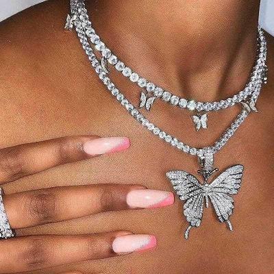 China TRENDY European and American nightclubs sexy personality butterfly double inlaid diamond chain necklace body chain for sale