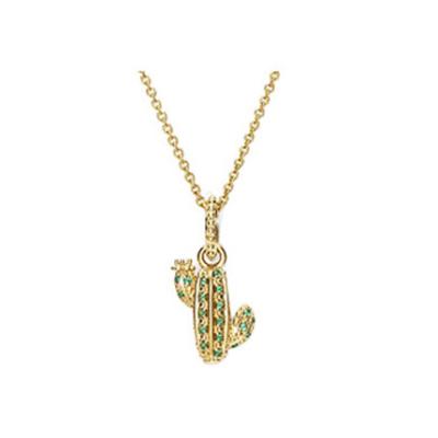 China Europe and America wholesale high quality gold plated silver alloy fashion charm trend sparkle lady necklace cactus summer copper pendant for sale