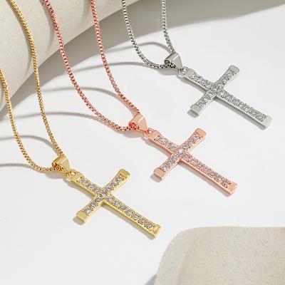 China Europe and America alloy cross instant diamond fashion charm niche design hip hop pendant necklace for sale