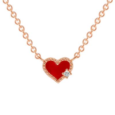 China Europe and America Love Clavicle Chain 18K Rose Gold Agate Heart Copper Alloy Red Diamond Necklace for sale