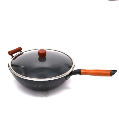 China General Use For Gas Cookware Hot Selling Stick Aluminum Wok Pan With Handle With Cover Non Induction Cooker for sale