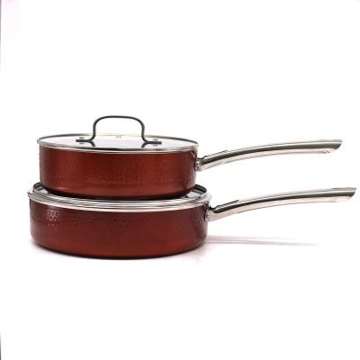 China Modern Kitchen Die Cast Aluminum Cookware Stick Non Cooking Pot Set With Clear Glass Lid for sale