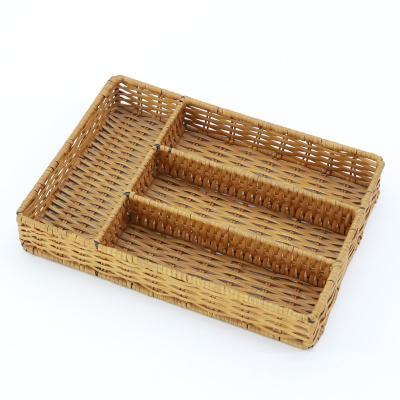 China MBC Tableware Storage Box Storage Sustainable Wholesale Rattan Woven Tray Divider Storage Baskets for sale