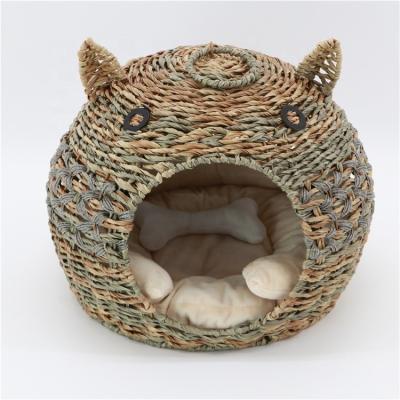 China Wholesale Breathable MBC Pet Bed Breathable Plastic Rattan Woven Basket Cat Dog Bed for sale